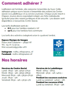 Adhésion et horaires du Centre social de Vif